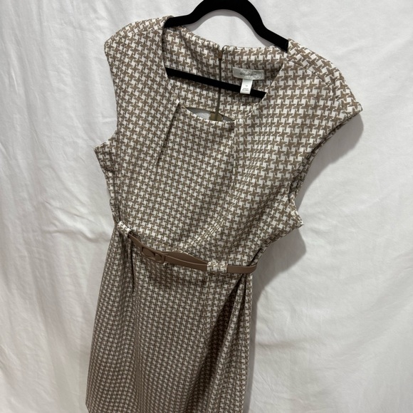 Dressbarn Houndstooth Belted Midi Dress 16 Career Workwear Neutral Office Midi - Picture 2 of 14